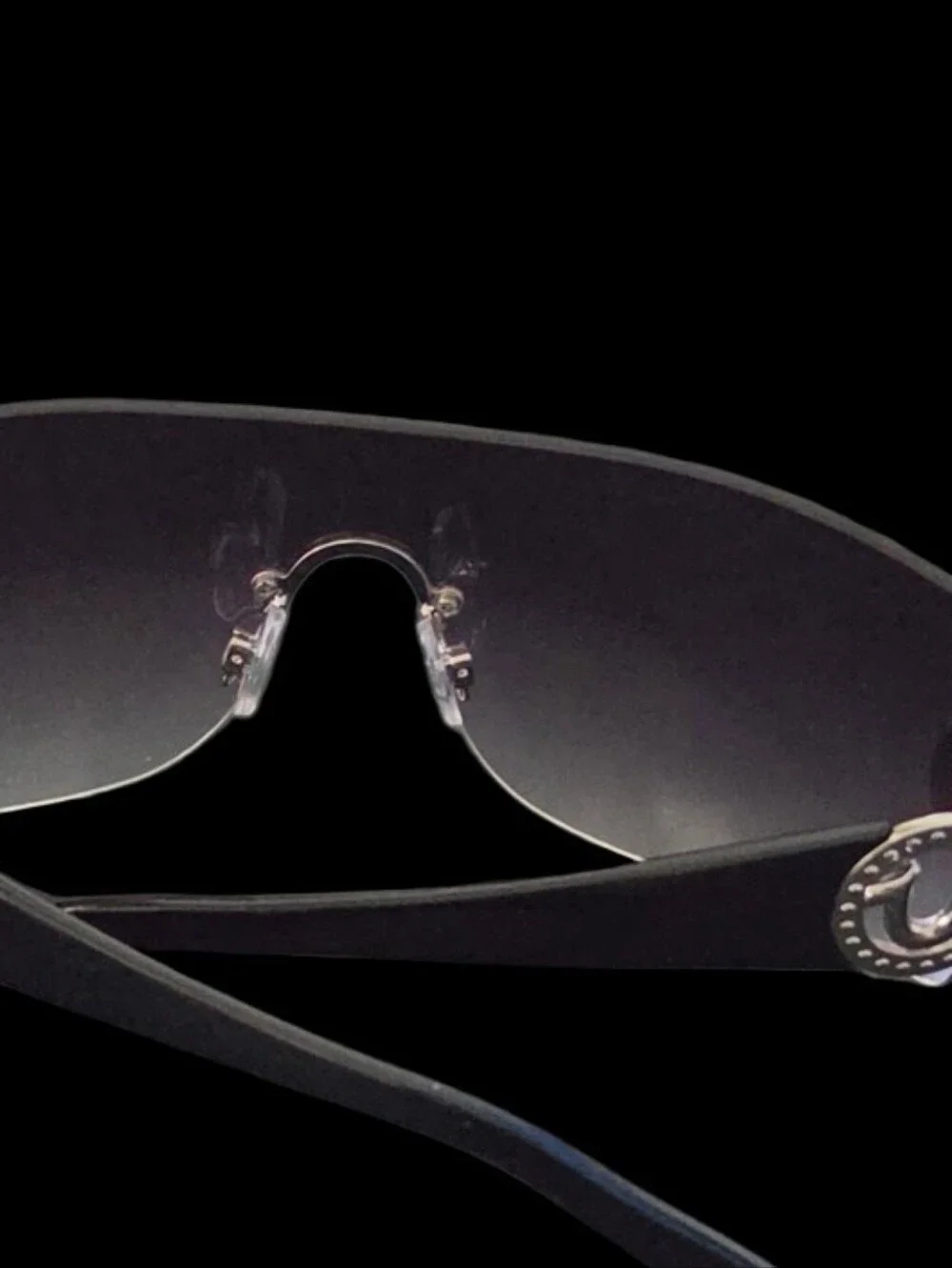 True Religion Rhinestone  Crystal Shield Glasses Logo Oversized Gray Black